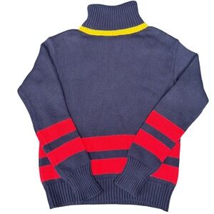 Polo Ralph Lauren Navy Red Yellow Stripe Knit Turtleneck Sweater Small